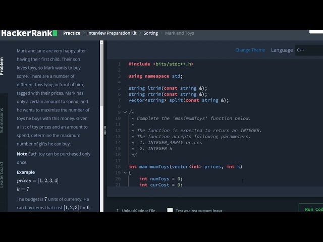 HackerRank Interview Prep - Problem 16: Mark and Toys