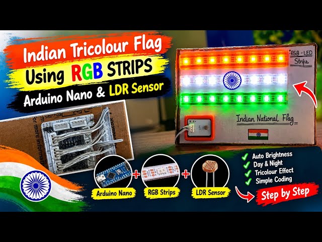 Indian Tricolour Flag Using RGB LED Strips + Arduino Nano 🇮🇳 | LDR Sensor Project