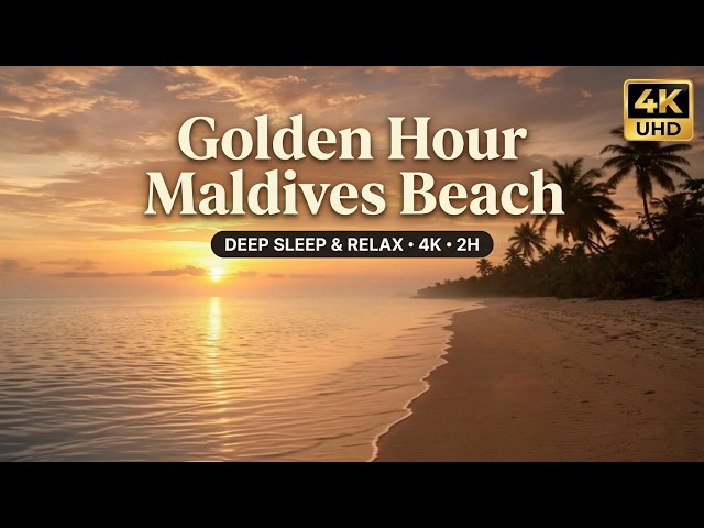 4K Golden Hour Maldives Beach 🌅🌴 Relaxing Ocean Waves & Sunset Ambience for Sleep 2H
