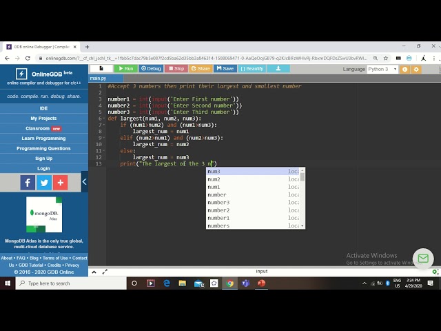 Program to print 3 numbers and print greatest of all