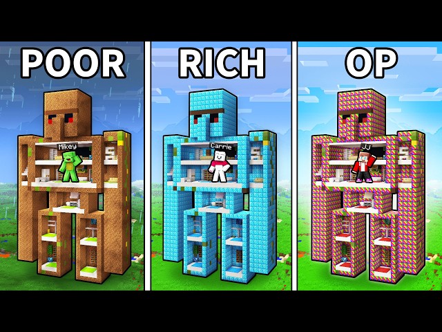 Mikey vs Carrie vs JJ : POOR vs RICH vs OP GOLEM BATTLE (Maizen Minecraft)