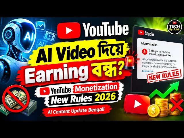 AI Video দিয়ে Earning বন্ধ? ❌ YouTube Monetization New Rules 2026 | AI Content Update Bengali