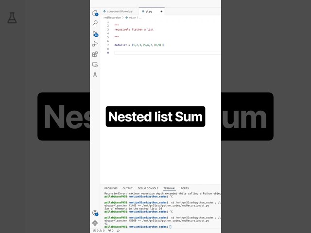 getting sum of a nested list using recursion #programming #pythonlist,#recursion