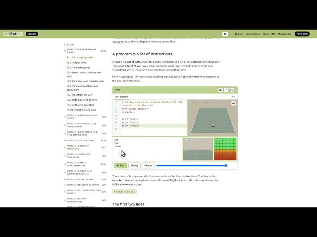 Your first BugBot program: Python that drives a robot