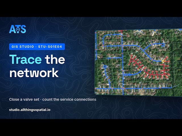 Water network trace — valve isolation & service connections (web GIS)