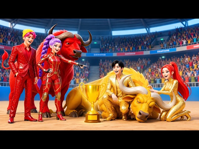 Golden Family VS Ruby Family! RUMI Wins Legendary Magic Buffalo Racing | KPOP Hunters