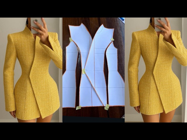 How to Draft and Cut an Overlap Blazer Jacket with Built up Collar
