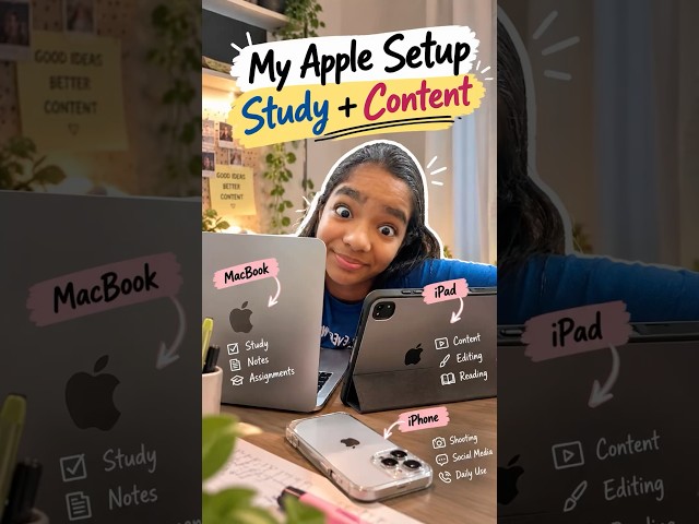 Study Setup vs Content Setup: My 3 Apple Devices 📱💻 #apple #ipad #iphone #macbook #studysetup