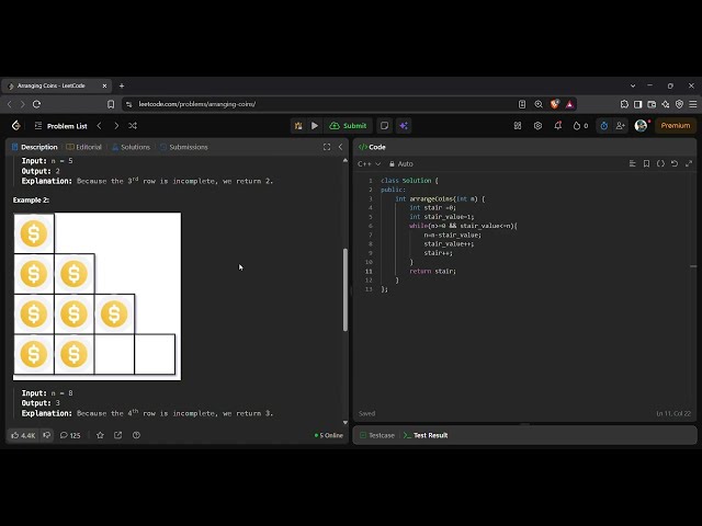 LeetCode 441 | Arranging Coins | Easy | C++ Solution | Without Binary Search | Simple Approach
