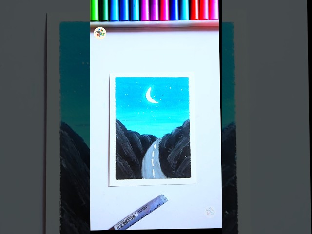 Easy Moonlight Landscape Drawing Tutorial | Beautiful Night Scenery Painting 🎨#shorts