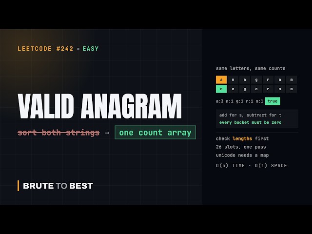 LeetCode #242: Valid Anagram — One Count Array, One Pass
