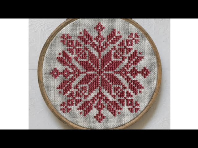 🌸Beautiful Red Cross Stitch Snowflake Design | Easy Hand Embroidery Tutorial | Unique Stitch Pattern