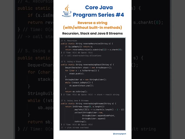 Reverse a String in Java (With & Without Built-in Methods) | Interview Question #shortsfeed #java
