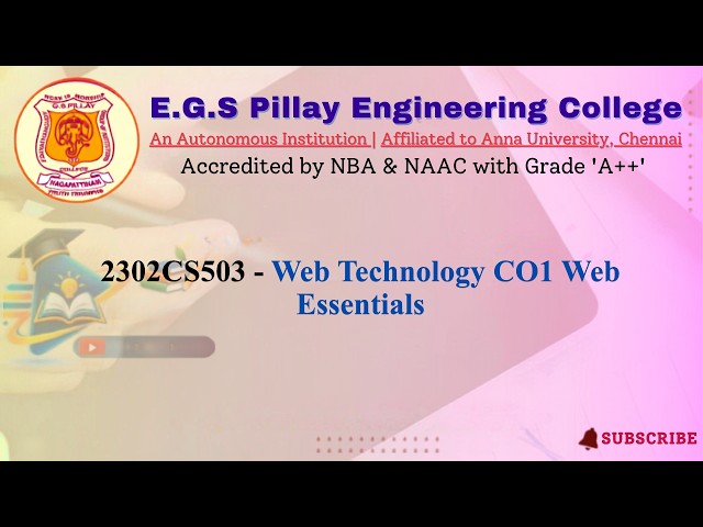2302CS503 Web Technology  CO1 Web Essentials Dr G Pushpa