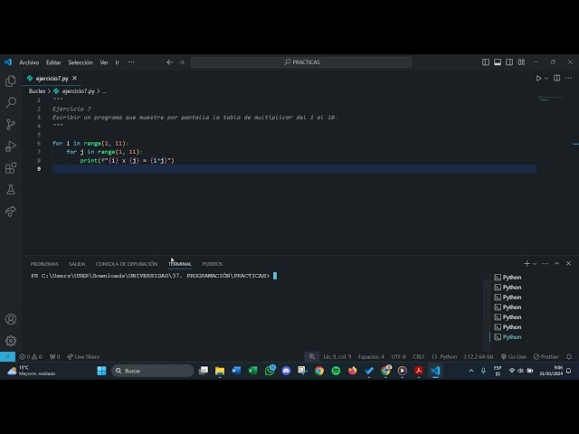 EJERCICIO 7 - BUCLES EN PYTHON: BUCLE FOR Y WHILE📚🐍