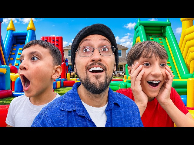 Filling Our BACKYARD With GIANT INFLATABLES!