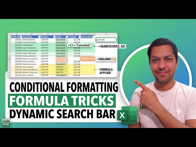 Excel Conditional Formatting Using Formulas + Dynamic Search Bar (No VBA!) ||