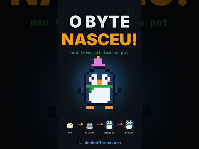 O Byte nasceu! 🐣 Um pinguim que cresce enquanto você aprende Linux #shorts