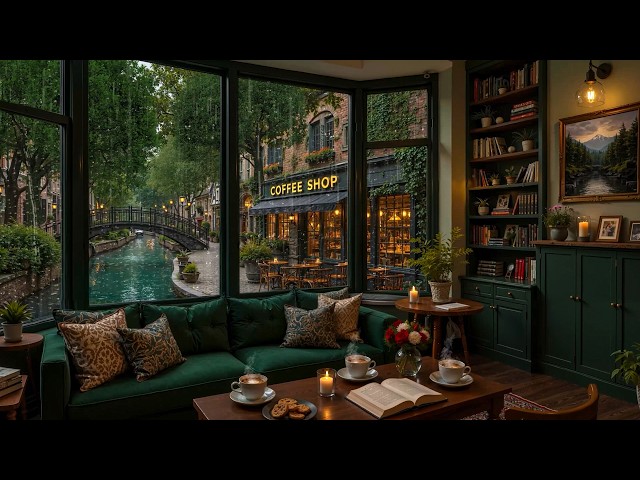 Tranquil Rain Jazz in the Lakeside Ambience for Relaxing ☕ Soft Jazz Music in Outdoor Café to Focus