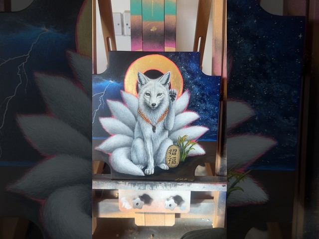 Revealing my Kitsune painting! 🦊✨😻 #shorts #art #kitsune #fox