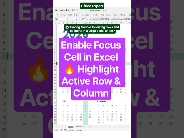 How to Enable Focus Cell in #Excel 🔥 | Highlight Active Row & Column
