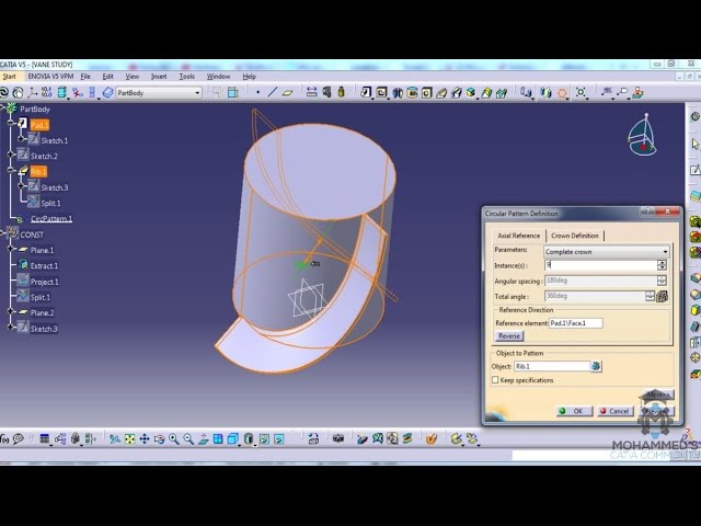 How to design a curved vane Part 2 for pump in Catia V5 Simple way