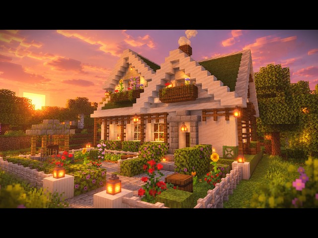 Minecraft: How to Build a Cozy Green & White House (NEW Concrete Stairs!)