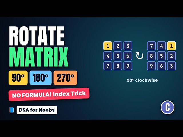Matrix Rotation 90°, 180°, 270° Clockwise – Index Tracing Trick | DSA for Noobs