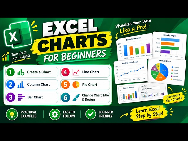 Excel Charts Tutorial for Beginners | Column, Bar, Line & Pie Charts