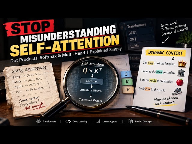 Stop Misunderstanding Self-Attention (Dot Products, Softmax & Multi-Head) | Self-Attention Explained