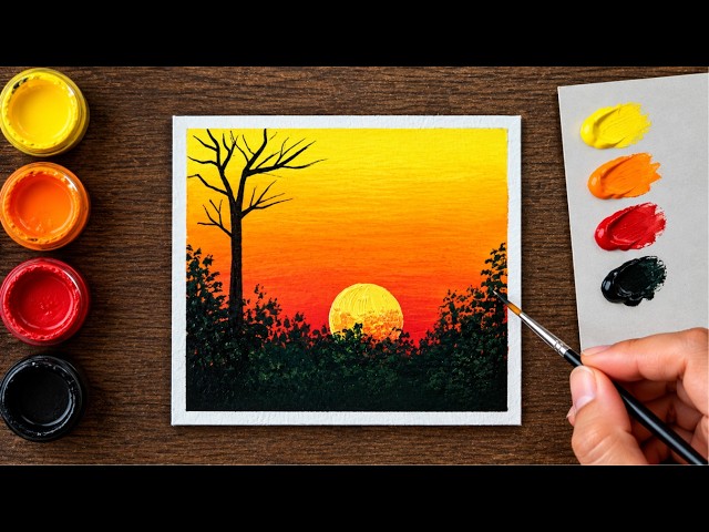 Nature painting for Beginners | Sunset Painting | Drawing of Nature