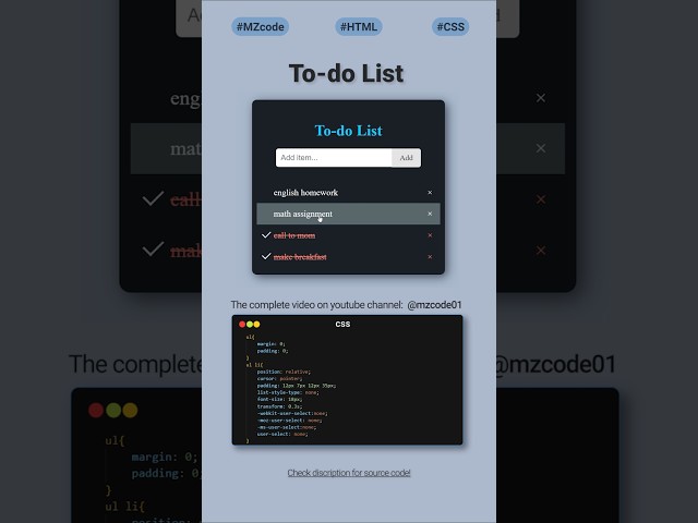 Build a Modern To-Do List App 🚜 | HTML/CSS/JS Tutorial (2025) | mzcode01 #css #coding #javascript