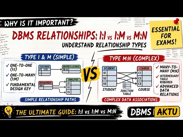 DBMS Relationships Explained | Types of Relationships (1:1, 1:M, M:N) | Simple Explanation