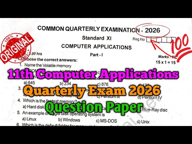11th Computer Applications Quarterly Exam 2026 Question Paper English Medium