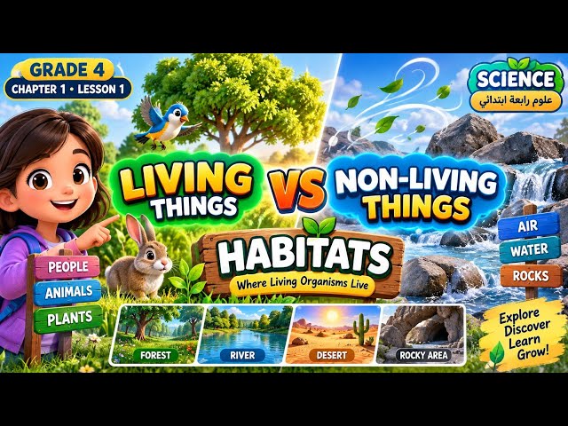 Chapter 1 Lesson 1 | Living & Non-Living Things + Habitats | Grade 4 Science | علوم رابعة ابتدائي