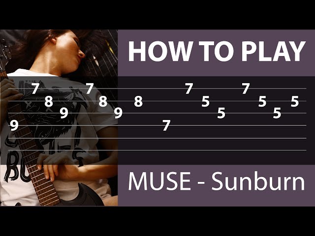 Muse - Sunburn - How to play on Guitar (Tutorial with Tabs on Screen)
