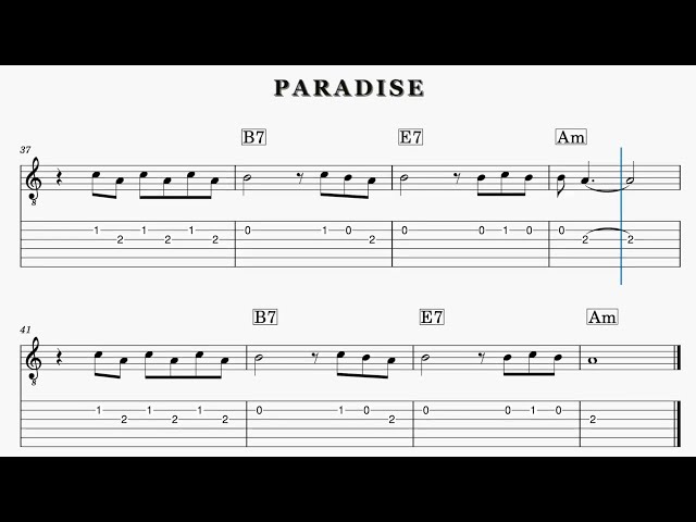 Paradise - Soundtrack . TAB and easy score with backing track