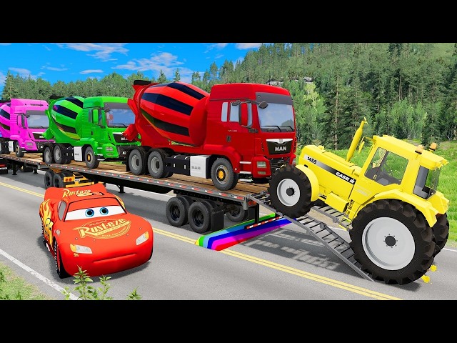 Flatbed Truck McQueen | Transportation with Truck - Pothole vs Car #67 | BeamNG.Drive Gameplay