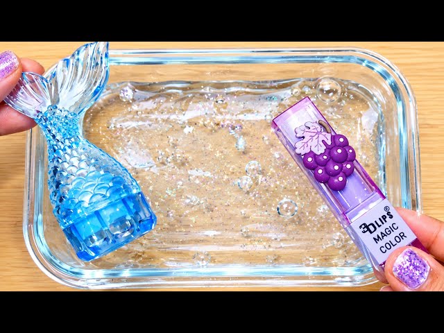 Mixing Blue Makeup Into Clear Slime! Relaxing ASMR Slime Tutorial 