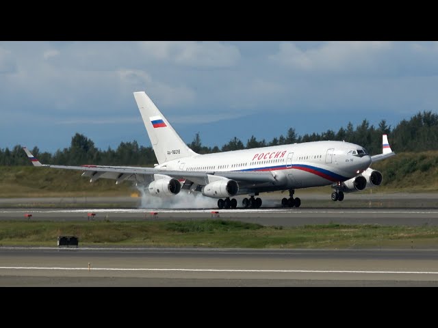 Russian IL-96s & Motorcade for Putin's delegation in Anchorage ahead of the Trump-Putin summit