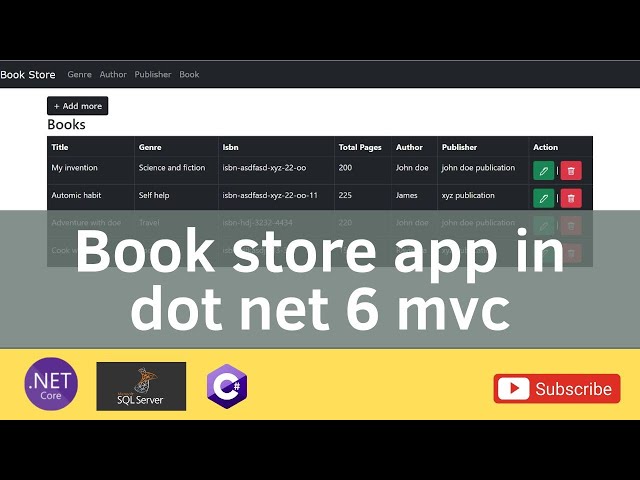 Book store app in dot net core and entity framework core | dot net 6 project for beginners