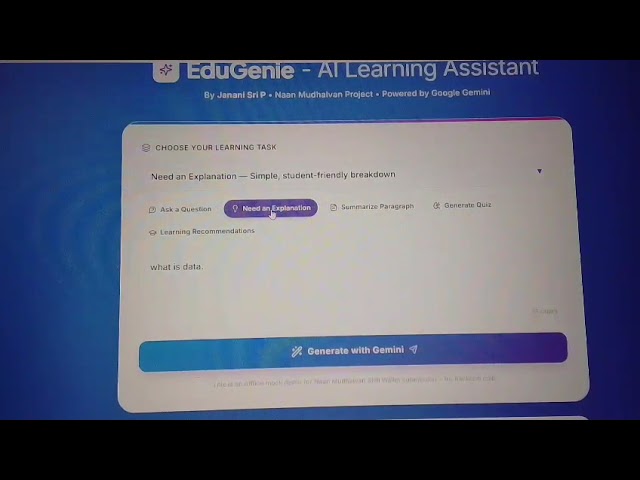 EduGenie - Gemini Powered Learning Assistant | Naan Mudhalvan Project | Janani Sri P