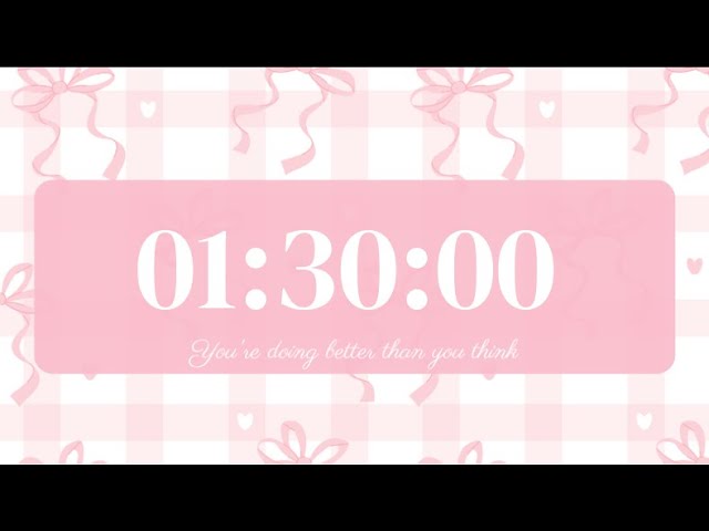 90 Minute Aesthetic Timer 🎀 Pink Bow Countdown | No Music | Cute Study Timer