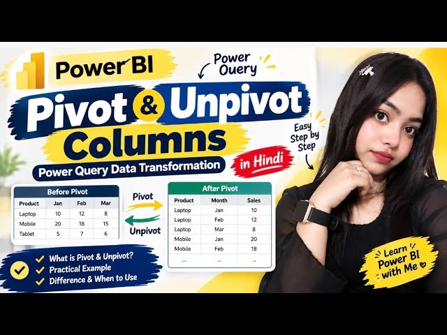Pivot & Unpivot Columns in Power BI | Power Query Data Transformation | Hindi