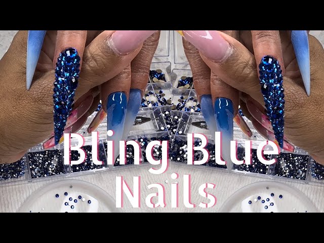 PRACTICE WITH ME | 🦋BLUE STILETTO BLING NAILS 🦋  | PHILLY NAIL TECH