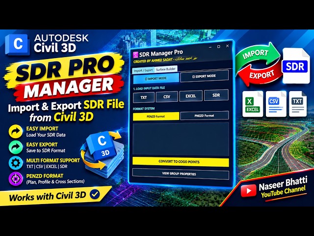 SDR IMPORT EXPORT FROM CIVIL 3D | SDR to CSV Converter | SDR to Text Converter | SDR Pro Manager