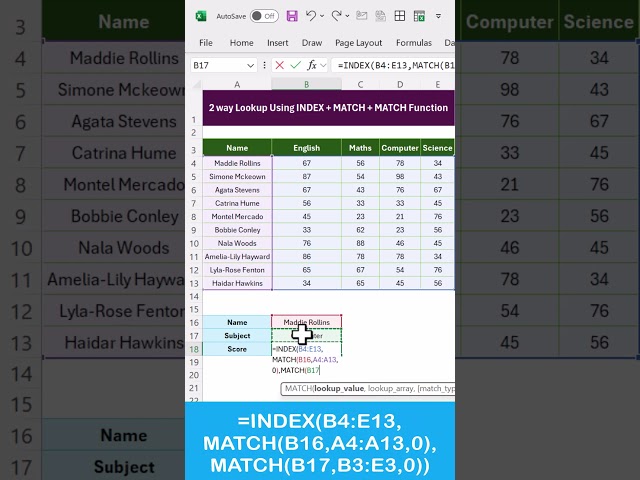 2 way Lookup Using INDEX + MATCH + MATCH Function in Excel #exceltips #excelfunctions #exceltricks