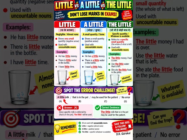 #grammar rule 119/120+ LITTLE Vs A LITTLE  Vs THE LITTLE