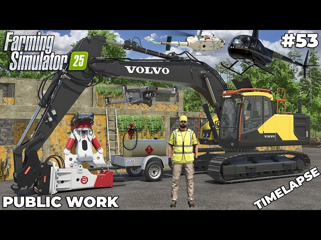 WATCH OUR VOLVO EXCAVATOR CRUSH THIS OLD BUILDING! 🔨🚨 | PUBLIC WORK | Farming Simulator 25 | EP 53