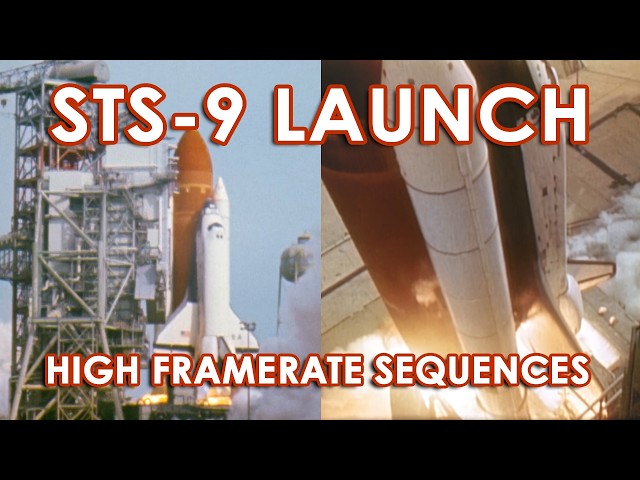 STS-9 Launch - High FPS Camera Sequences - Film + TV, 60fps, Real Time, HD, Columbia, Spacelab, 1983